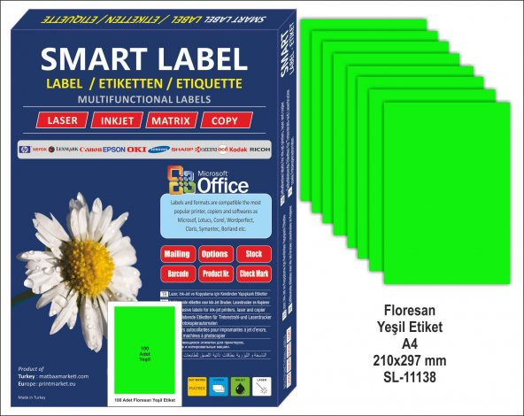 Floresan Yeşil A4 Etiket - 100 Adet