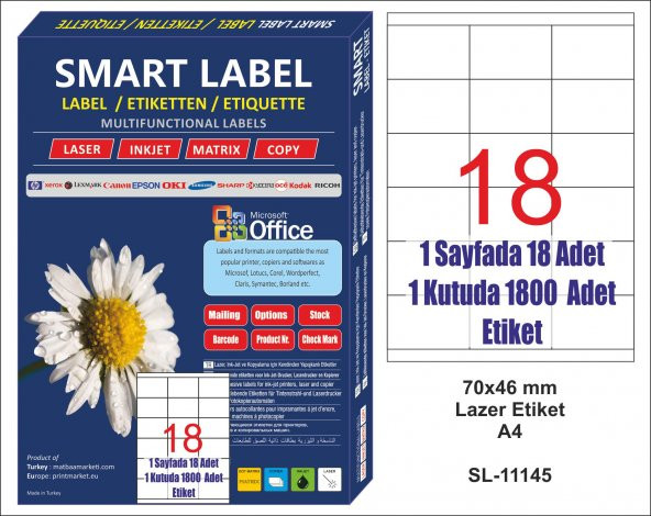Smart Label Lazer Etiket 70x46 - A4 - 100 Sayfa