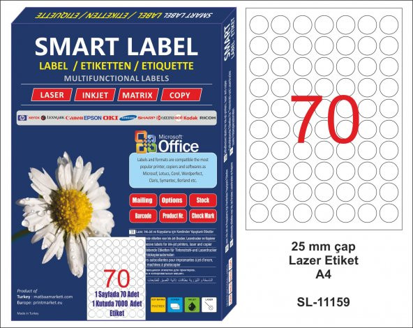 Smart Label Lazer Etiket 25 mm Çap - A4 - 100 Sayfa