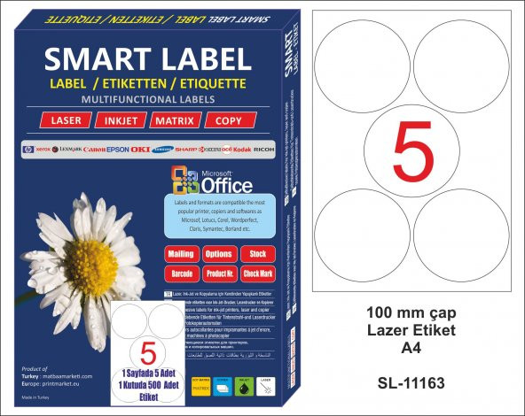 Smart Label LazerEtiket 100 mm Çap - A4 - 100 Sayfa