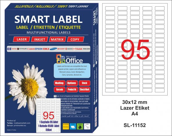 Smart Label Lazer Etiket 30x12 - A4 - 100 Sayfa