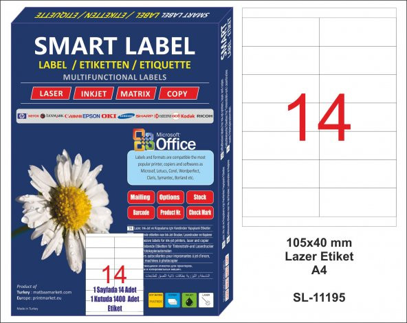 Smart Label Lazer Etiket 105x40 -  A4 - 100 Sayfa