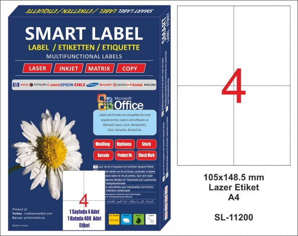 Smart Label Lazer Etiket 105x148.5 - A4 - 100 Sayfa