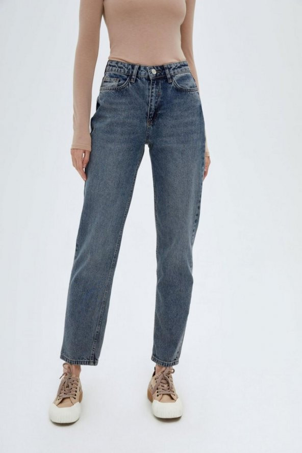 HerTon Önü fermuarlı , Metal düğmeli, Arka 2 cepli,  Kirletilmiş soluk efektli, Normal bel Casual jean, Klasik paçalı, Pamuk kumaş 0965-622 - 4