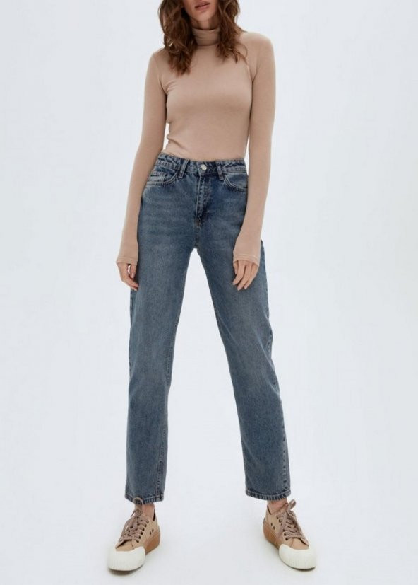 HerTon Önü fermuarlı , Metal düğmeli, Arka 2 cepli,  Kirletilmiş soluk efektli, Normal bel Casual jean, Klasik paçalı, Pamuk kumaş 0965-622 - 8