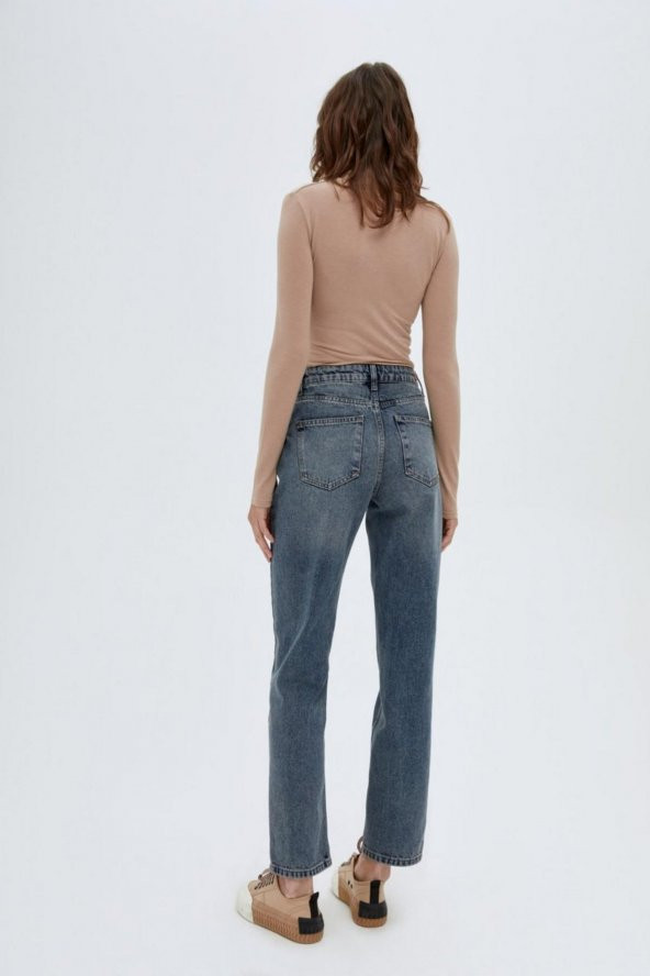 HerTon Önü fermuarlı , Metal düğmeli, Arka 2 cepli,  Kirletilmiş soluk efektli, Normal bel Casual jean, Klasik paçalı, Pamuk kumaş 0965-622 - 11