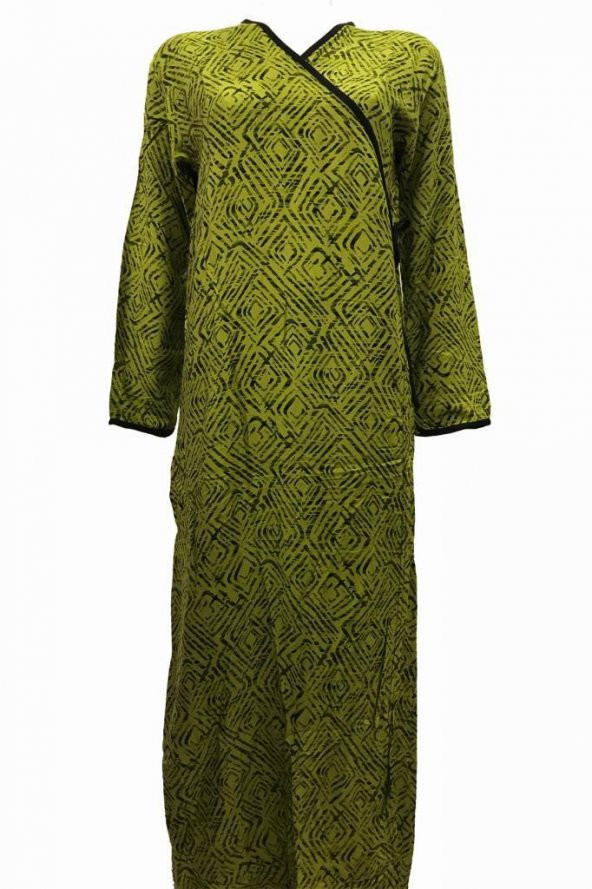 Namaz Elbisesi Lüx Viskon Dokuma Kumaş Yeşil Çizgi Desen