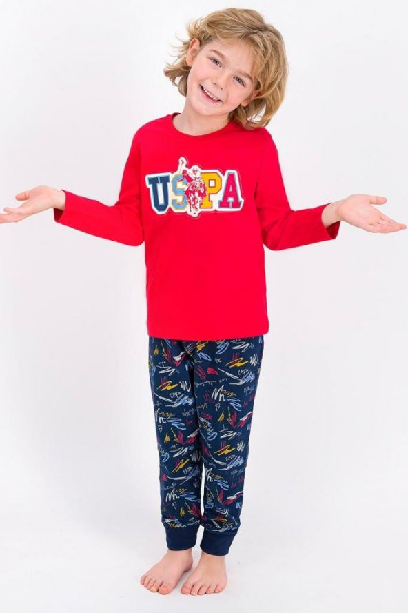 U.S. Polo Assn Lisanslı Açık Kırmızı Erkek Çocuk Pijama Takımı