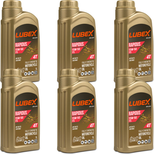 Lubex Rapidus FS 15W-50 1 Lt 4 Zamanlı Motosiklet Yağı (6 Adet)