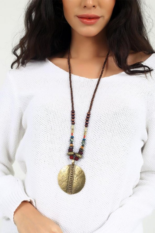 El yapımı cam boncuklu ve doğal taşlı kolye - 2