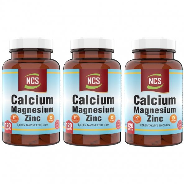 Ncs Calcium Magnesium Çinko D K (Kalsiyum Magnezyum Çinko) 120 Tablet 3 Adet
