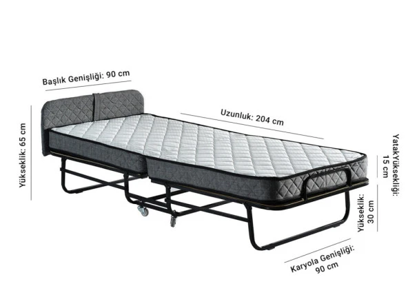 Niron Otel Katlanır Yatak - 90x200 cm Tek Kişilik Yaylı Yatak ve Karyola - 8