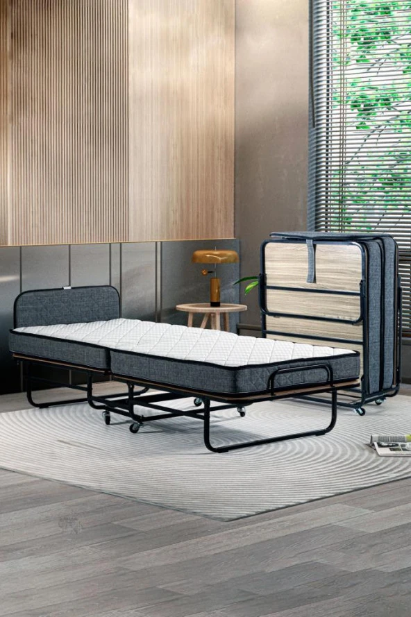 Niron Otel Katlanır Yatak - 90x200 cm Tek Kişilik Yaylı Yatak ve Karyola
