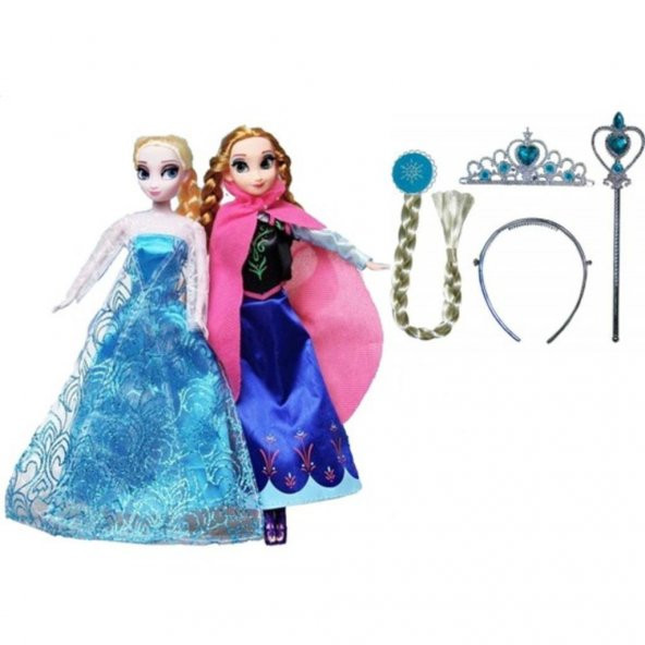 Disney Frozen Elsa Ve Anna Bebek Takma Saç Ve Taç Asa Seti - 1