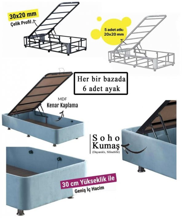 Niron Cozy Tek Kişilik Yatak Seti - Mavi Kumaş Baza, Başlık ve Yatak Takımı - 4
