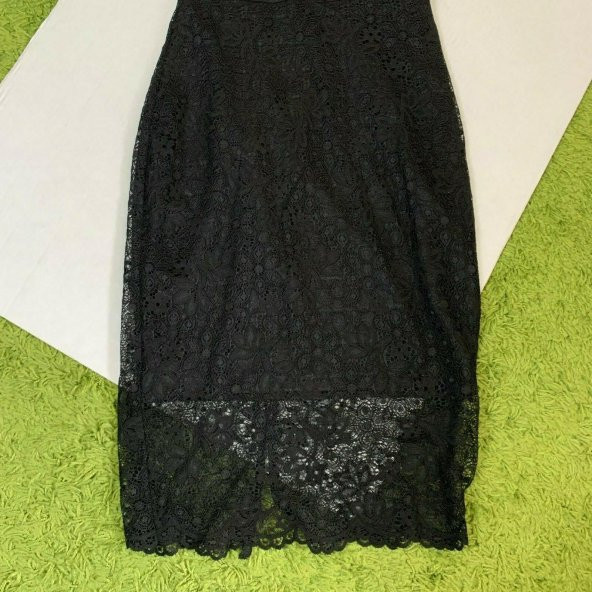 Dantel Bandaj Bodycon Siyah Kolsuz Elbise - 2