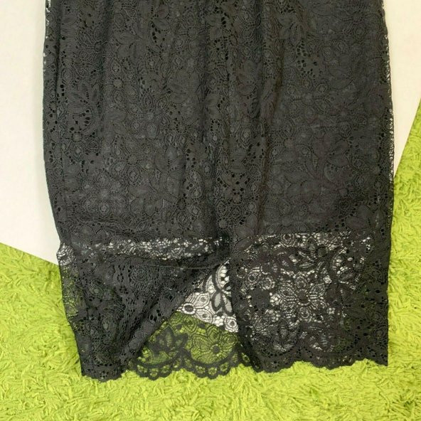 Dantel Bandaj Bodycon Siyah Kolsuz Elbise - 3