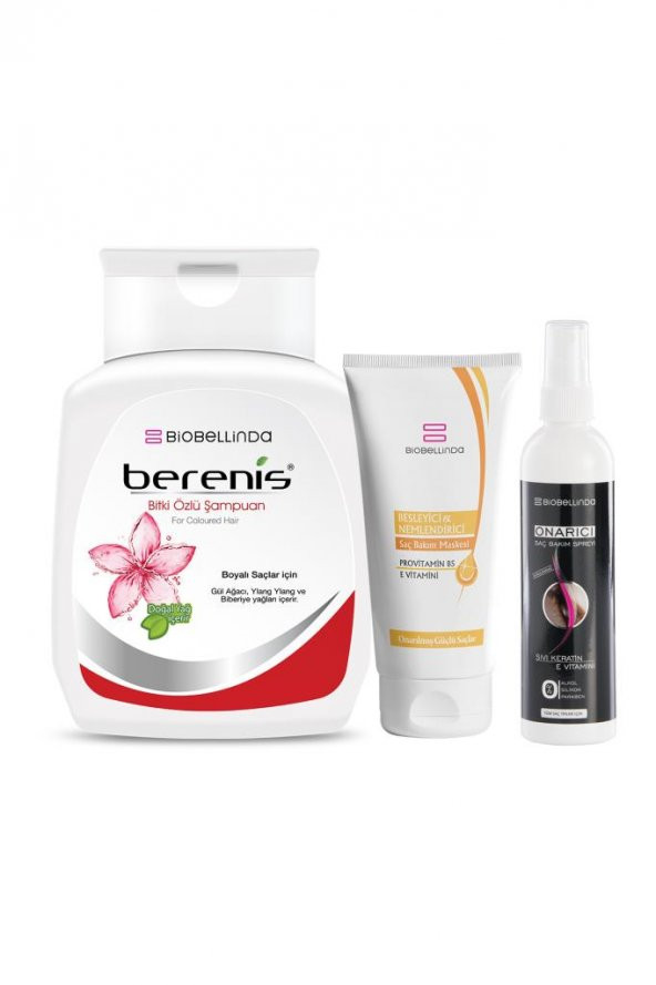 BioBellinda Berenis Boyalı Saçlar İçin Şampuan + Besleyici ve Nemlendirici Maske + Keratinli Onarıcı Bakım Spreyi