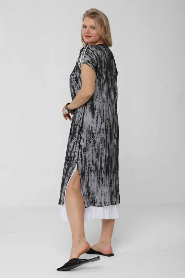 Günay Kadın Elbise Lm24220 İlkbahar Yaz O Yaka Taş Detay Tül-SIYAH - 2