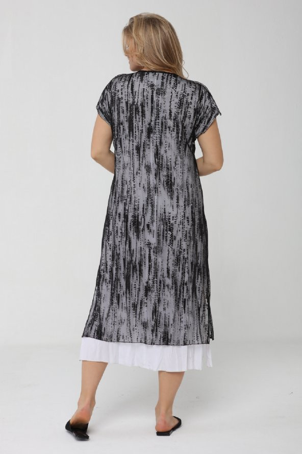 Günay Kadın Elbise Lm24220 İlkbahar Yaz O Yaka Taş Detay Tül-SIYAH - 3