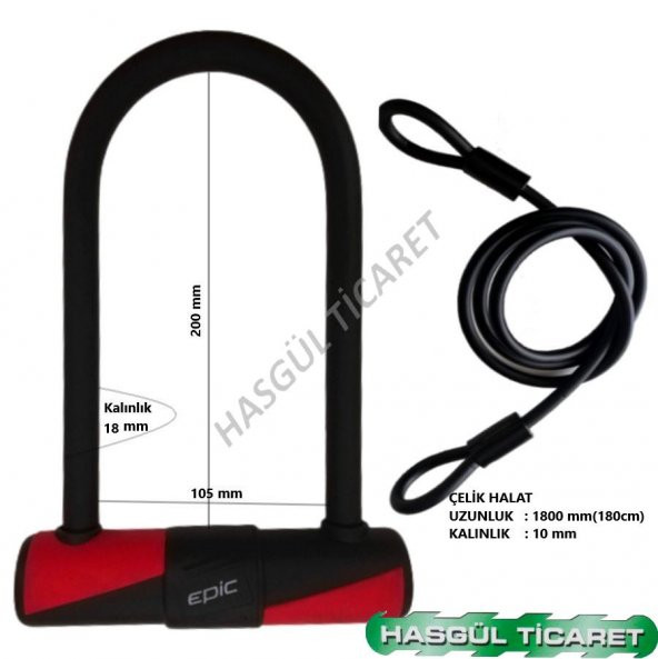 HSGL 12x18cm U-KİLİT  5x180cm ÇELİK HALAT KİLİT SETİ - 2