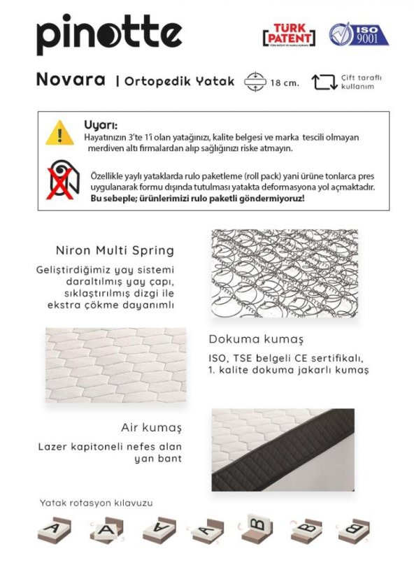 TEK KİŞİLİK 120x200 cm ORTOPEDİK NOVARA YATAK - 2