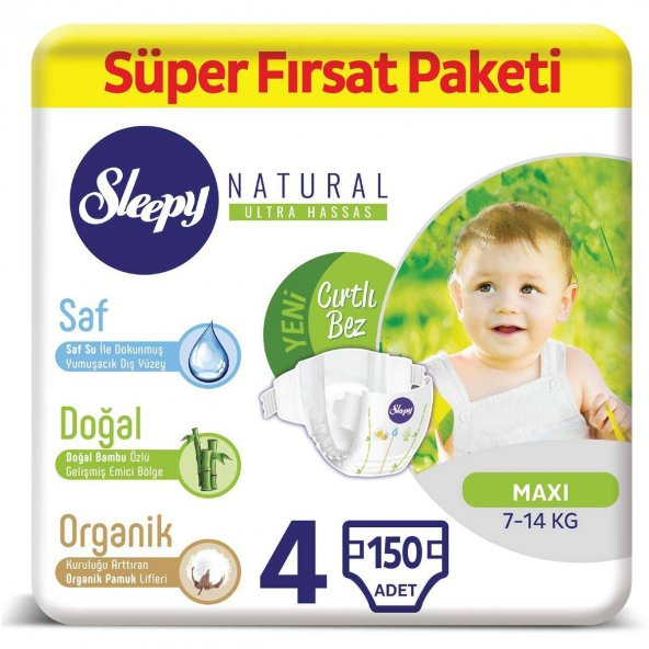 Sleepy Natural Bebek Bezi 4 Numara Maxi Süper Fırsat Paketi 150 Adet