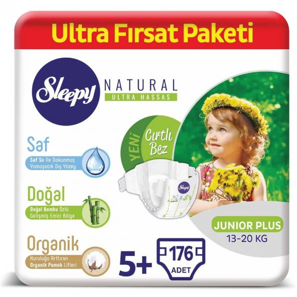 Sleepy Natural Bebek Bezi 5+ Numara Junior Plus Ultra Fırsat Paketi 176 Adet