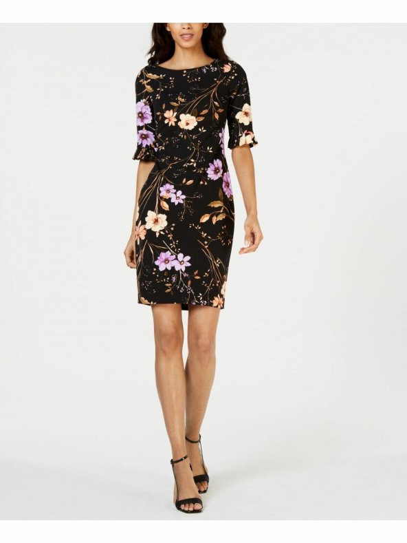 Yeni Siyah Çiçekli Kılıf Elbise (CALVIN KLEIN)
