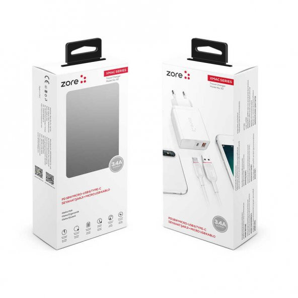 Xiaomi Redmi 9A XMac Serisi ZR-X2 Hızlı şarj QC 3.0 Micro 2 in 1 Şarj Seti - 6