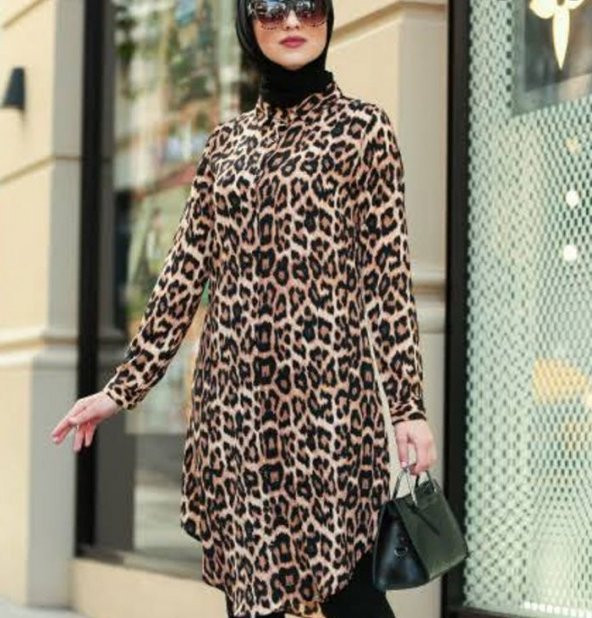 Tesettür Leopar Tunik Gömlek - Resim 2