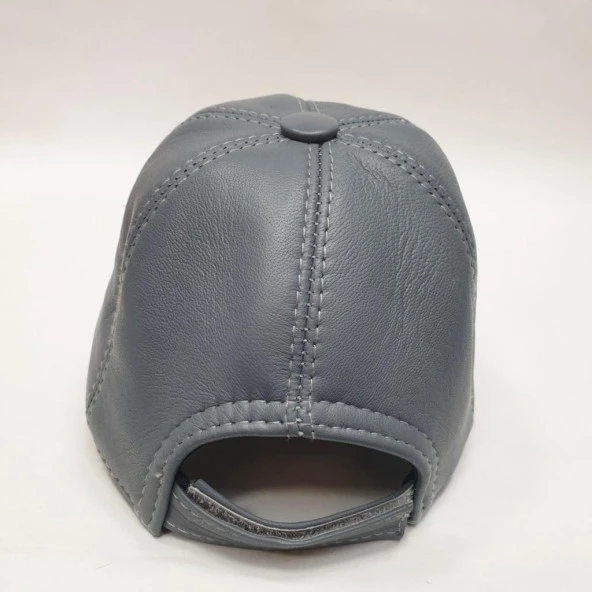 Gri Renk Deri Unisex Şapka - 8