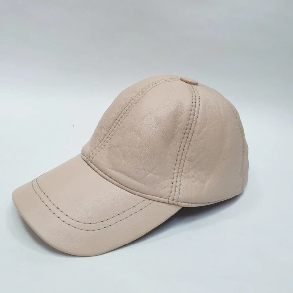 Krem Renk Deri Unisex Şapka