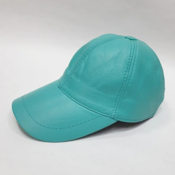 Turkuaz Renk Deri Unisex Şapka