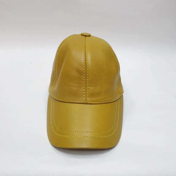 Camel Renk Deri Unisex Şapka - 2