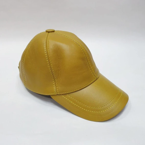 Camel Renk Deri Unisex Şapka - 4