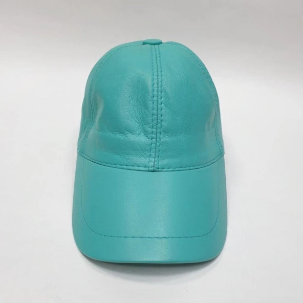 Turkuaz Renk Deri Unisex Şapka - 10