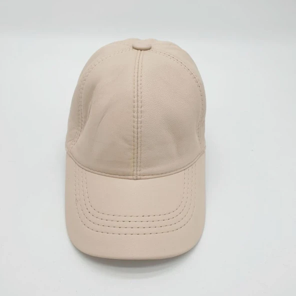 Krem Renk Deri Unisex Şapka - 12