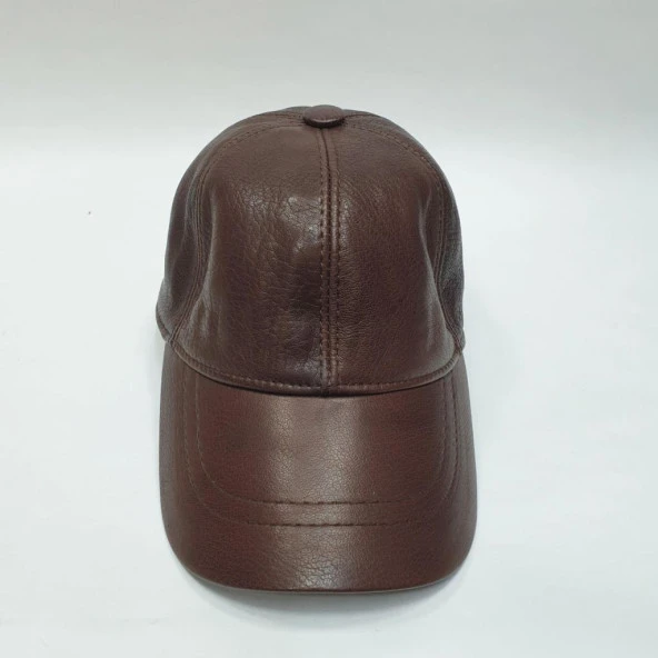 Kahve Renk Deri Unisex Şapka - 2