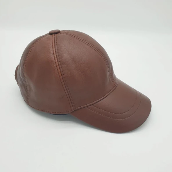Kahve Renk Deri Unisex Şapka - 11