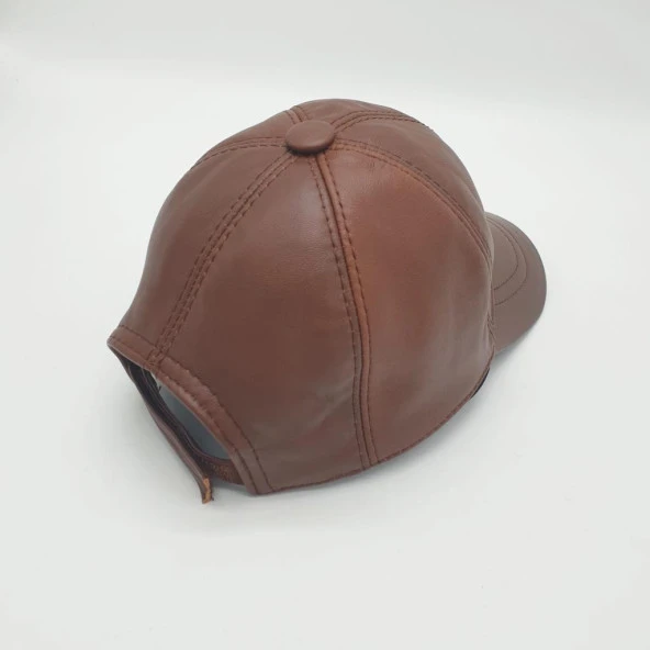 Kahve Renk Deri Unisex Şapka - 12