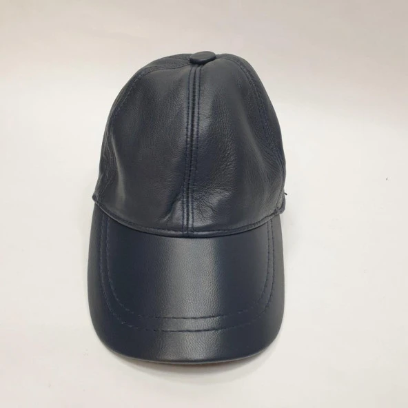 Lacivert Renk Deri Unisex Şapka - 2