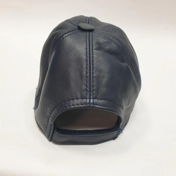 Lacivert Renk Deri Unisex Şapka - 4