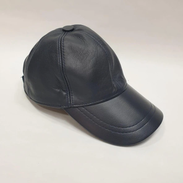 Lacivert Renk Deri Unisex Şapka - 7