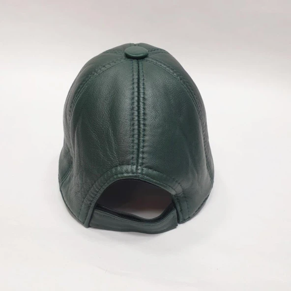 Yeşil Renk Deri Unisex Şapka - Resim 4