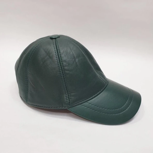 Yeşil Renk Deri Unisex Şapka - Resim 7
