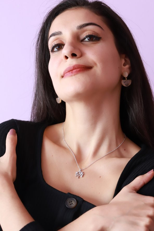 Ld Gümüş Renkli Taşlı Hayat Ağacı Kolye - 3