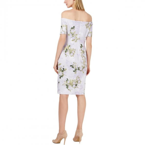 Kadın Elbisesi Mor Açık Omuz Çiçekli (C&K) - 2