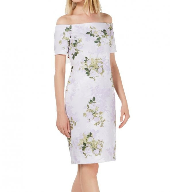 Kadın Elbisesi Mor Açık Omuz Çiçekli (C&K) - 3