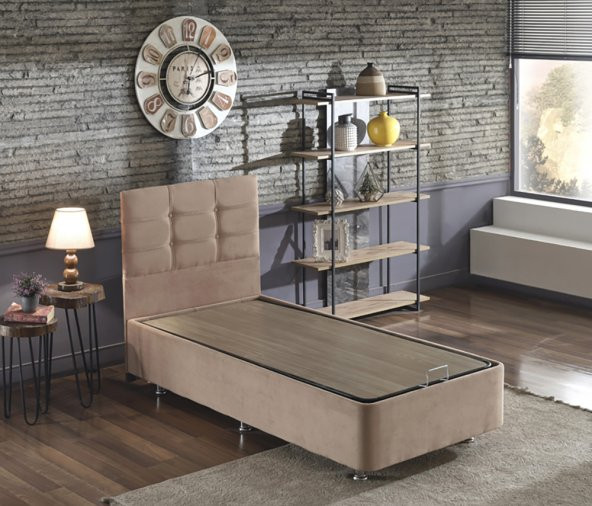 Niron Queen 90x190 cm Tek Kişilik Pedli Yatak Seti - Sütlü Kahve Kumaş Baza, Başlık ve Yatak Takımı - 5